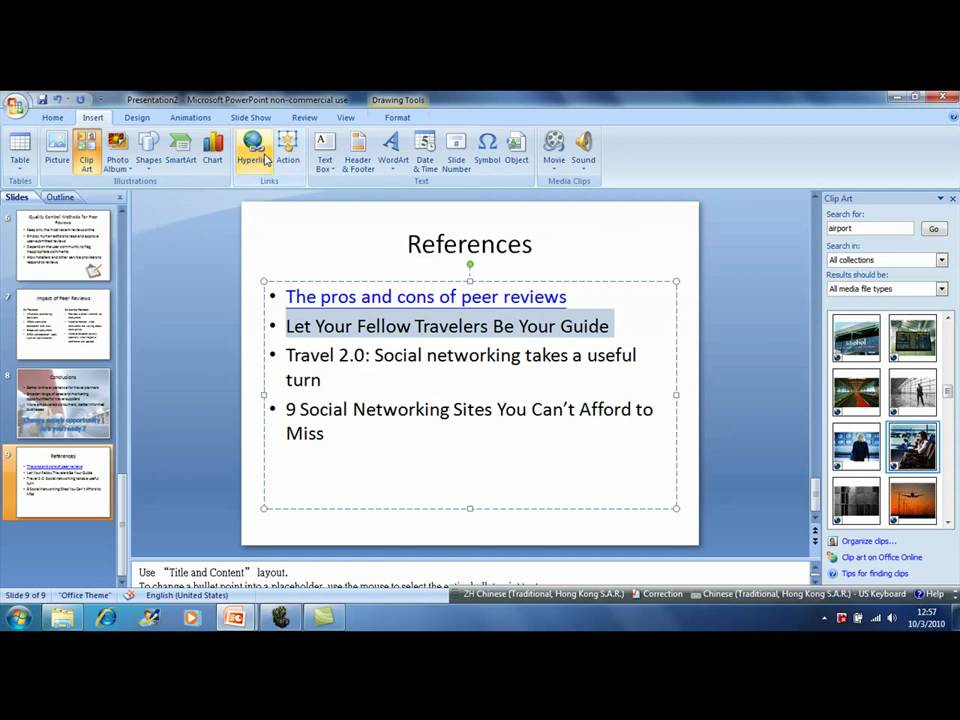 Powerpoint Lab: Creating a Slide with Hyperlinks and 