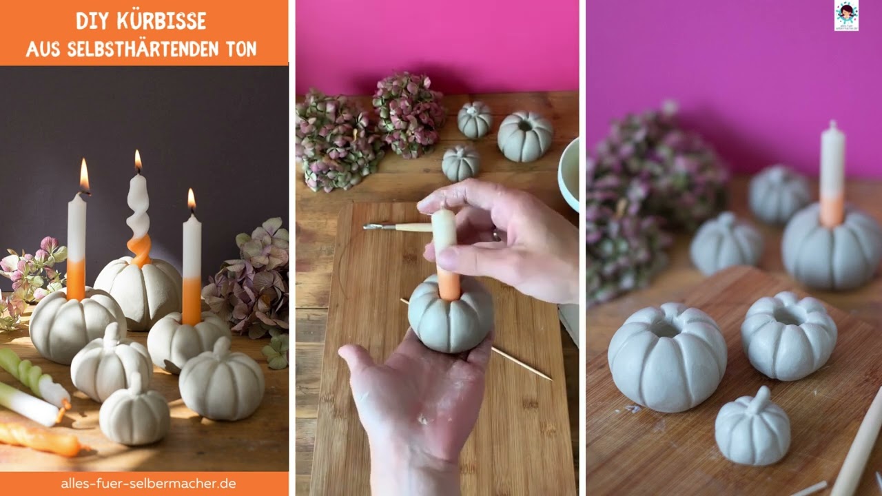 DIY Kürbis-Kerzhalter aus Ton selber machen