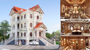 Thiết kế biệt thự Pháp 3 tầng có tầng hầm nội thất gỗ hương đẳng cấp BT18103