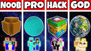 Minecraft: FAMILY BLOCK EARTH HOUSE BUILD CHALLENGE - NOOB vs PRO vs HACKER vs GOD in Minecraft