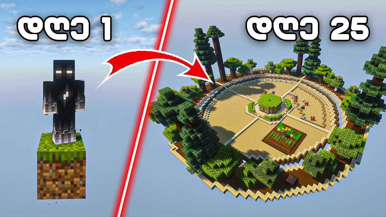 გადარჩე 100 დღე ერთ ბლოკზე! MINECRAFT HARDCORE-ში!