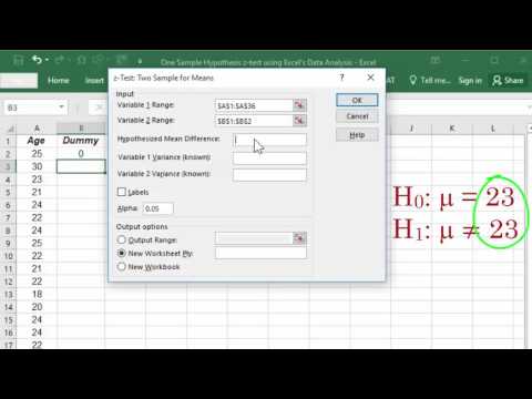 Hypothesis z-test for One Sample Mean using Excel’s Data Analysis