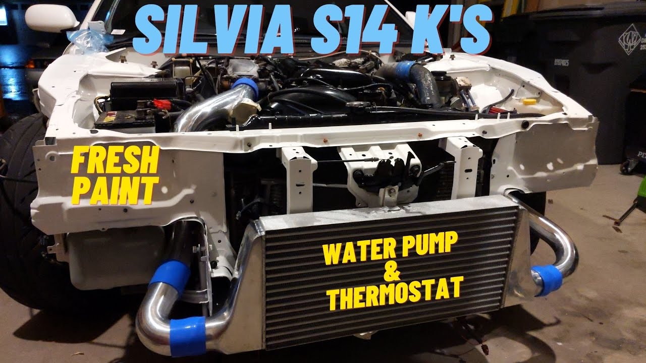 Water Pump and thermostat front main seal Silvia S14 SR20DET engine bay ...