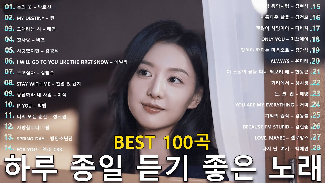 광고 없이 하루 종일 듣는 발라드 Best 100 ｜ 집중력 UP! 일할 때 듣기 좋은 감성 노래 - 임창정,성시경,더원,백지영,김필,양파,이승기,왁스,김범수,소울스타,원티드