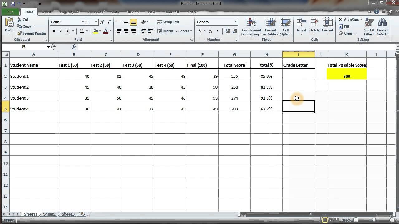 how to calculate a letter grade for students ms excel calculate grades in excel
