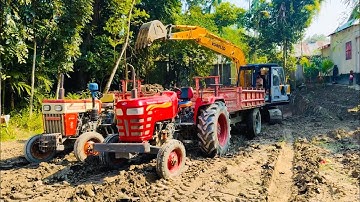 JCB Backhoe Loading Soil in Swaraj Mahindra Eicher Tractor | Swaraj 744 FE | JCB Tractor Video (124)