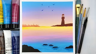 Lighthouse Acrylic Painting for Beginners | Step by Step #73 by Cheloc Arts 550 views 7 months ago 7 minutes, 14 seconds