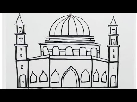 Cami resmi çizimi - kolay çizimler - Drawing a mosque easy - how to draw - siyah beyaz
