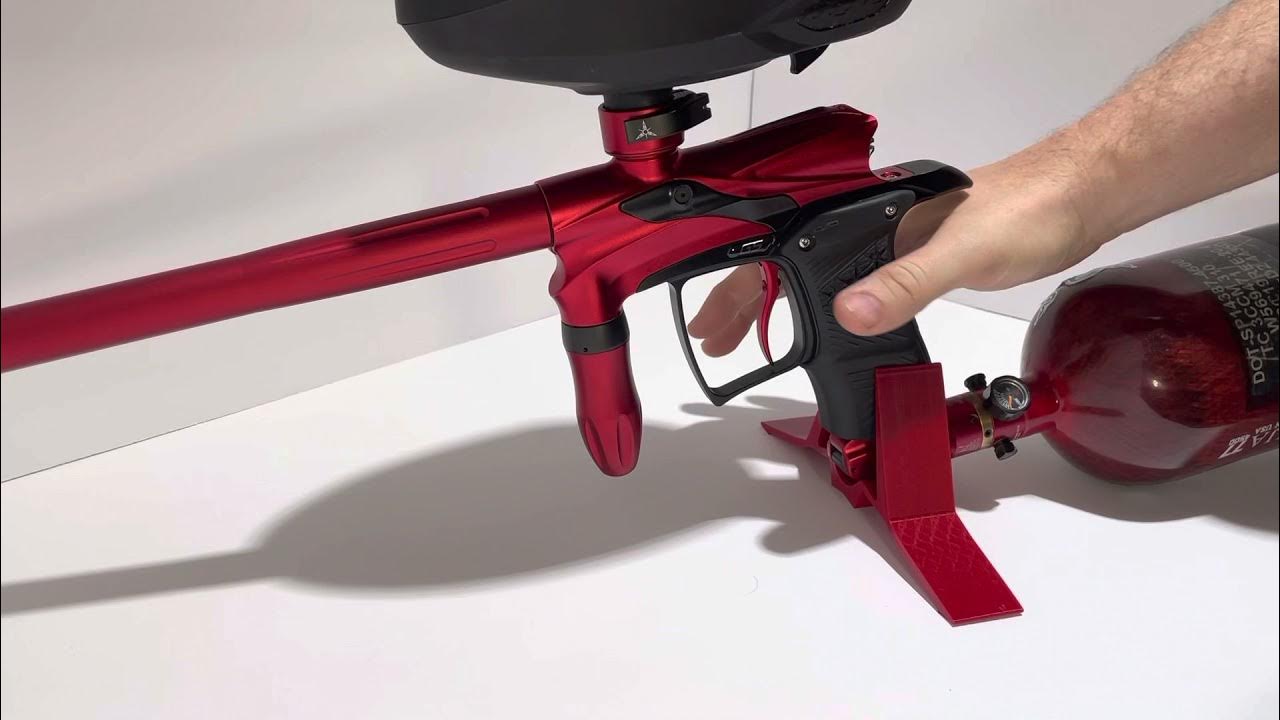 Paintball gun stand from The Paintball Experience YouTube