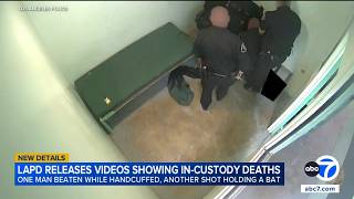 LAPD releases videos after 2 in-custody deaths, including inmate beaten by officers
The Los Angeles Police Department released videos of two officer-involved deaths, including one that shows officers beating a handcuffed inmate who later died. https://abc7.com/19758289 LAPD releases videos after 2 in-custody deaths, including inmate beaten by officers