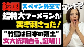 【もはやコント】韓国、スペイン外交で超特大ブーメランが突き刺さった！文大統領自ら、「竹島は日本の領土」と証明してしまった。韓国は勉強不足なことが露呈....