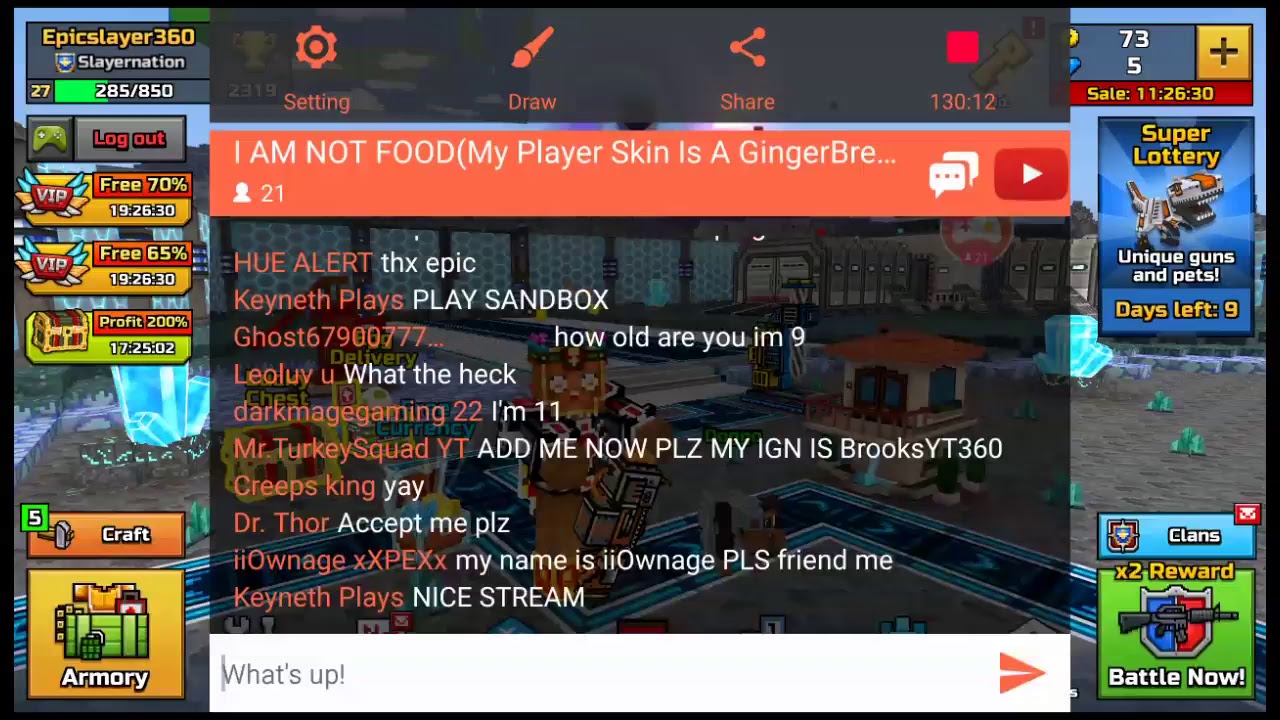 I AM NOT FOOD(My Player Skin Is A GingerBread Man)|Pixel Gun 3D Livestream.