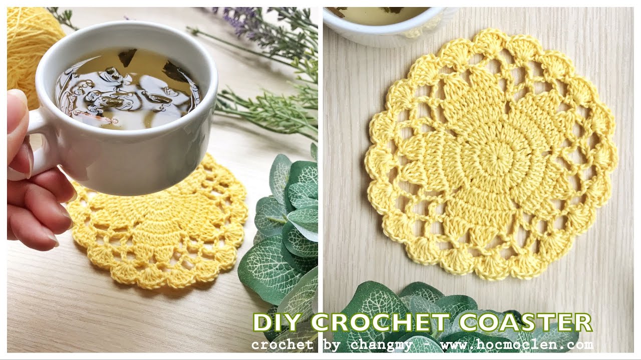 77. DIY crochet coaster | Hướng dẫn móc lót ly/cốc hình bông hoa ngọt ngào | by changmy