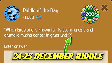 Riddle Of The Day Zoo 24-25 December | Zoo Riddle Of The Day Code | Riddle Of The Day Zoo
