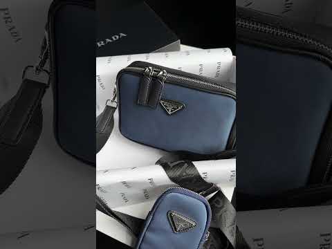 Сумка чоловіча Brique Re-Nylon and Saffiano leather bag Blue manbag, видео 3