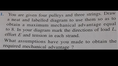 You are given four pulleys and three strings. Draw a neat and labelled diagram to use them so as...