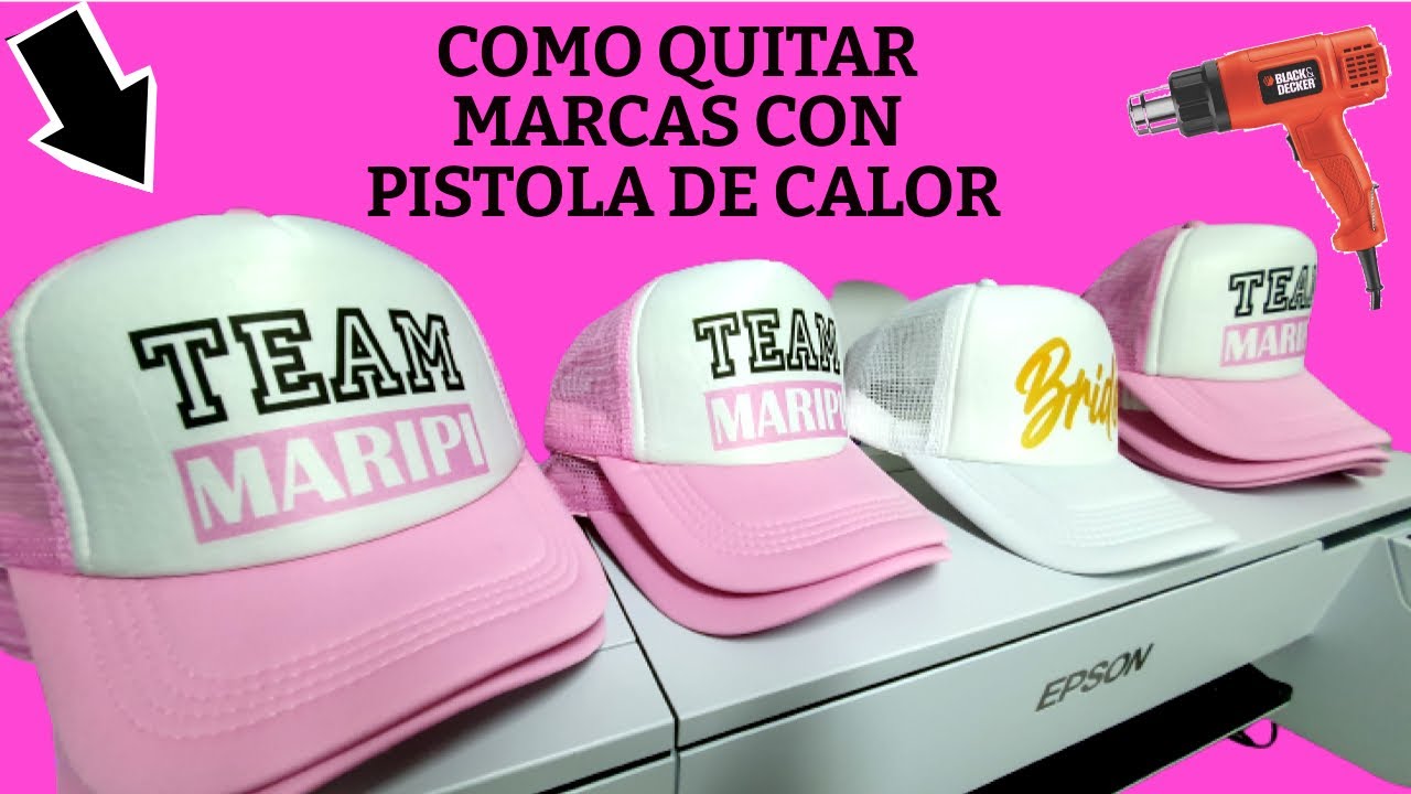 SUBLIMAR GORRAS Y QUITARLES CUALQUIER DE MARCAS , CON PISTOLA DE CALOR O PELO - YouTube