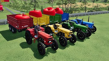 COLOURS OF TRACTOR TRANSPORTING APPLES IN TRUCKS IN FARMING SIMULATOR 22I