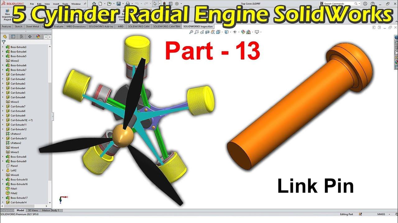Part - 13 | 5 Cylinder Radial Engine In SolidWorks Tutorial In Hindi ...