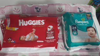 Comparação das fraldas Huggies supreme care fita x Pampers confort sec fita