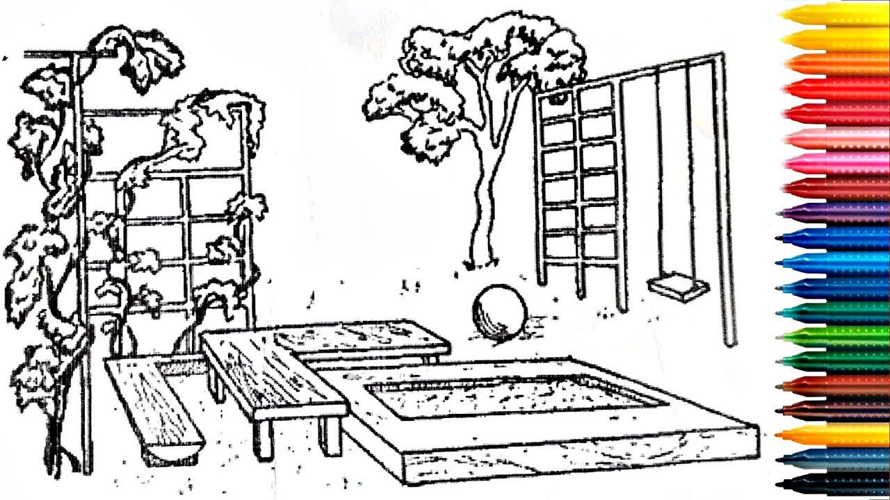 Как нарисовать детскую площадку карандашом
