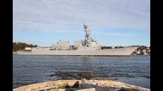 DDG 118, future USS Daniel Inouye, heads out for sea trials in Bath, Maine.   Taken Dec. 16, 2020