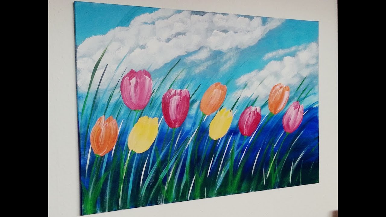 Tulpen Malen Acryl Tulip Acrylic Painting Fur Anfanger Acrylmalerei Youtube