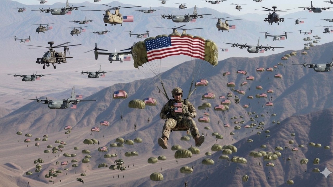 Shocking Mid-Air Moment: U.S. Special Forces Freefall from CH-47 Chinooks Over the Middle East