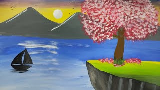 🥰Acrylic painting for beginner 🖼️: aur step by step landscape painting tutorial in just 20 minute