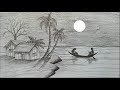 How to draw moonlit night with pencil step by step