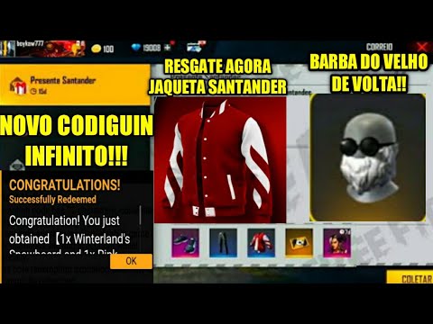 NOVO CODIGUIN INFINITO SAIU! COMO PEGAR O NOVO CODIGUIN FREE FIRE ( JAQUETA  SANTANDER ) 