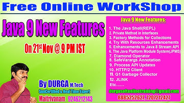 Java 9 New Features Online Training by Durga Sir on 21-11-2017 @ 9 PM