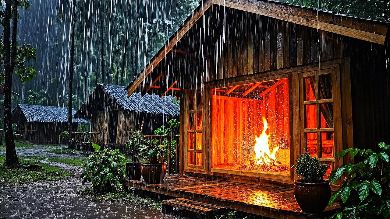 Gloomy Rainy Night in the Woods 🌧️ Rain on Old Wooden Hut | Melancholy Peace & Deep Relaxation