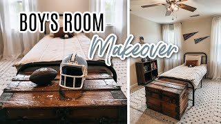 BOY&#39;S ROOM MAKEOVER // ROOM MAKEOVER ON A BUDGET // VINTAGE SPORTS THEME BEDROOM