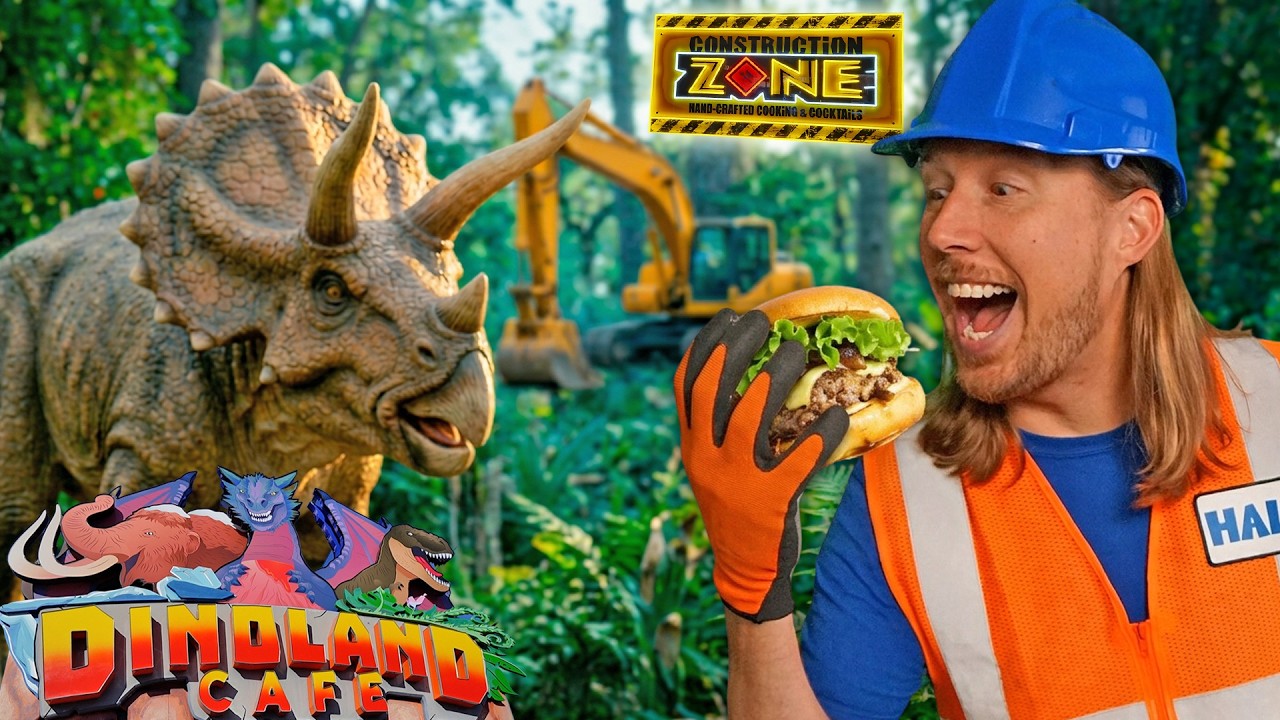 Handyman Hal Explores Dino Land Cafe & Construction Zone Cafe | Fun Themed Restaurants for Kids!