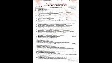 11th Computer science second mid term Question paper November 2023