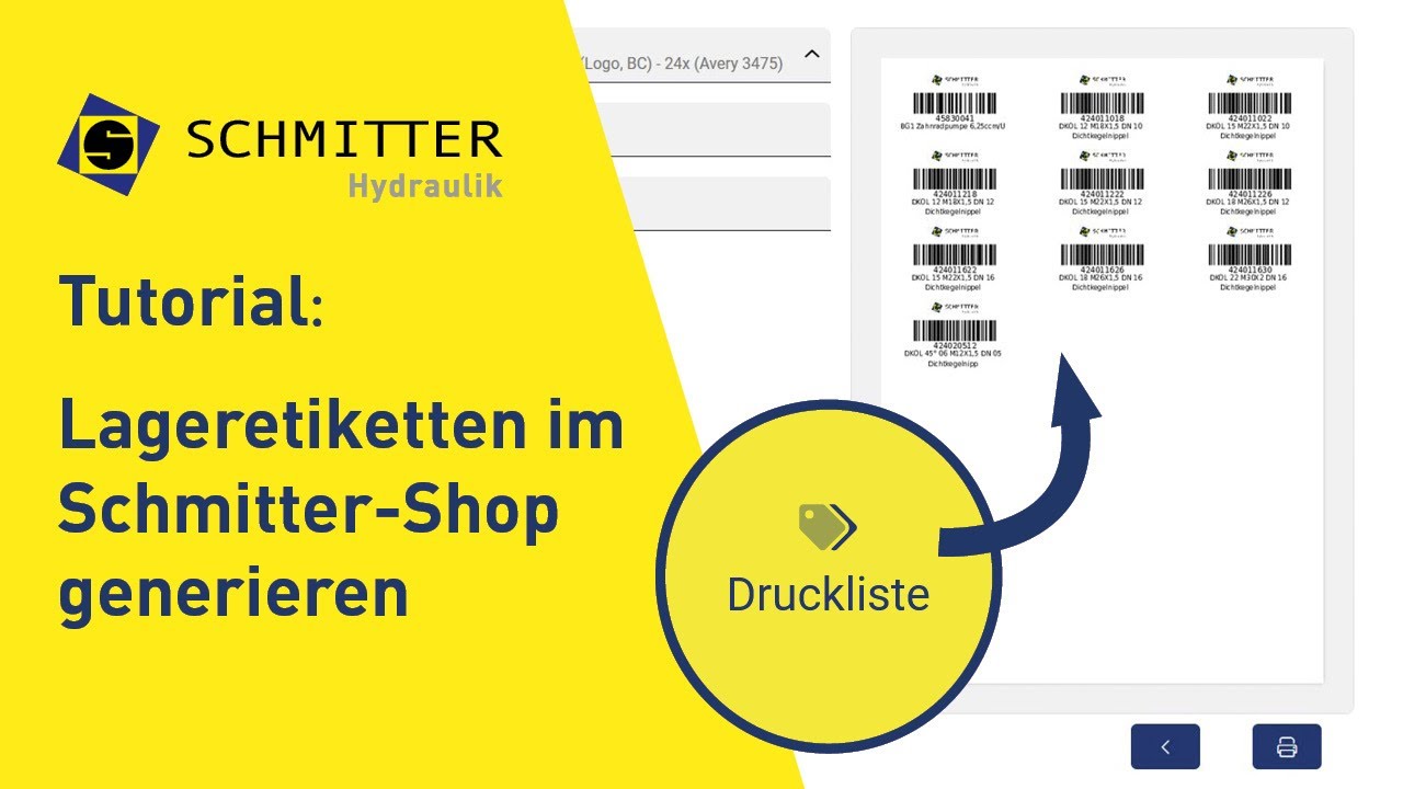 Lageretiketten im Schmitter Hydraulik Shop generieren | Tutorial - YouTube