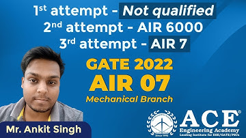 Mr. Ankit Singh:1st attempt -Not qualified 2nd attempt - AIR 6000 3rd attempt - AIR 7  (GATE 22, ME)