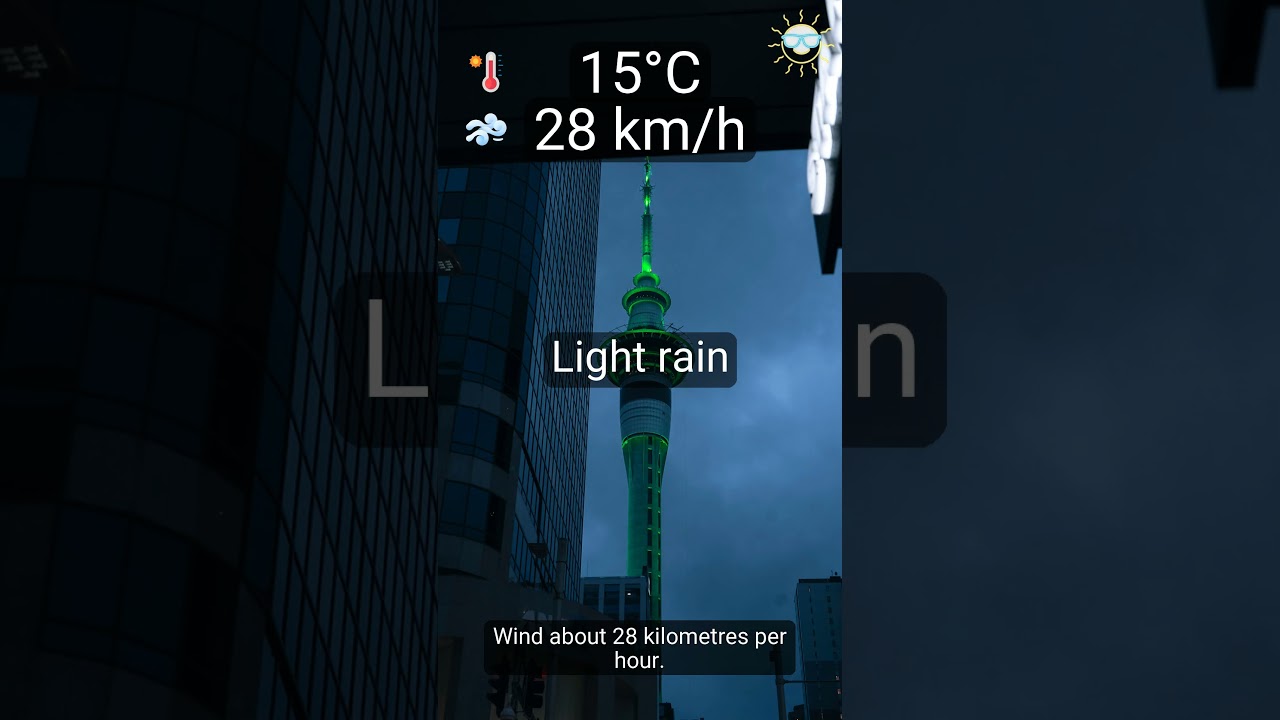 Auckland: Today’s highlights → Light rain, 15°C, wind 28 km/h