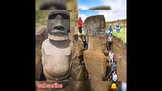 The buried bodies of the iconic Easter Island moai basalt statues... description...