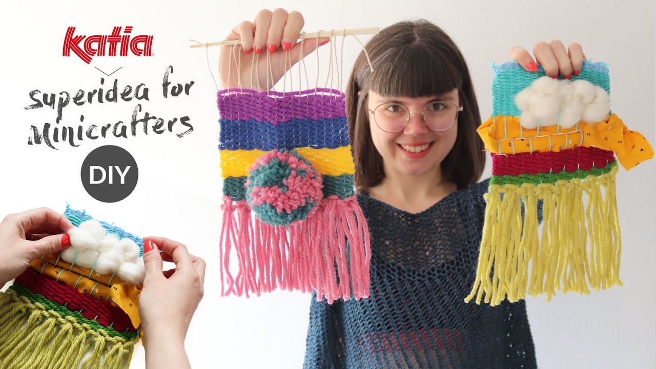 🚸 DIY Minicrafters 🌈 Make a loom to weave tapestries with yarns, fabrics,  fringes, pompoms