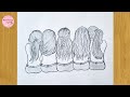 Easy five best friend pencil sketch tutorial step by step  how to draw friends party