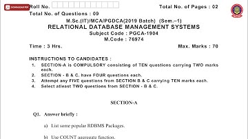 MSC MCA PGDCA 1ST SEM IT RELATIONAL DATABASE MANAGEMENT SYSTEMS NOV 2019 | PTU