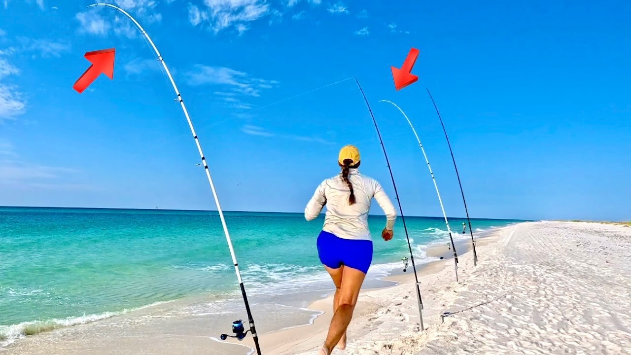 GIRL SURF FISHING and it gets CRAZY!!!