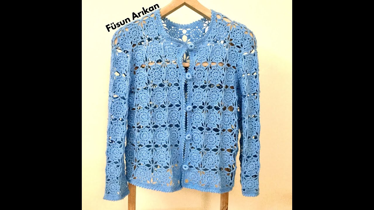 TIĞ İŞİ ÖRGÜ HIRKA YAPIMI / MOTİFLİ HIRKA MODELİ (CROCHET CARDİGAN TUTORİAL)