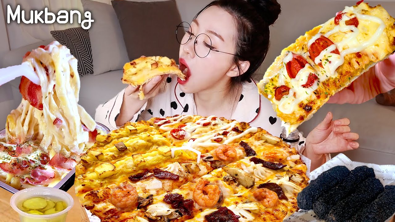 сыр пицца🍕, крем паста, 🍤 жареный черный креветки Питание шоу MUKBANG