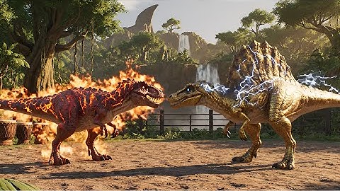 Lava Mini T-Rex vs Golden Thunder Spinosaurus Epic Dinosaur Clash in Jurassic World Monster Battle !