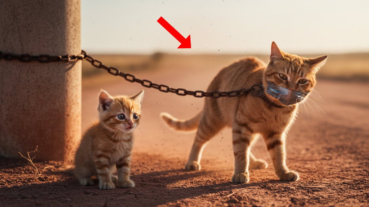 Poor Mother Cat Chained to a Concrete Pole 💔🐾 Brave Kitten Fights to Save Her | Animal Rescue