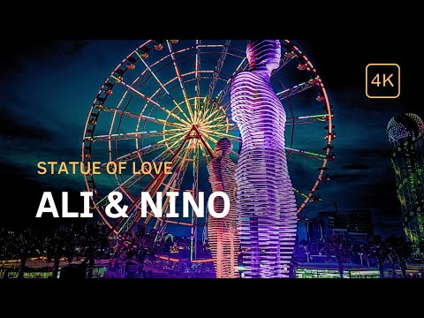 Ali and Nino (Man and Woman) - Moving Statue of Love in Batumi, Georgia | 4K drone video