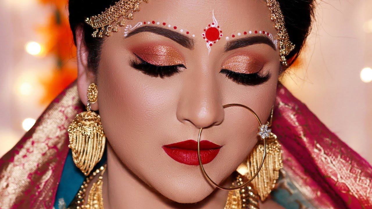 Step-by-Step Traditional Indian BENGALI Bridal Look - YouTube